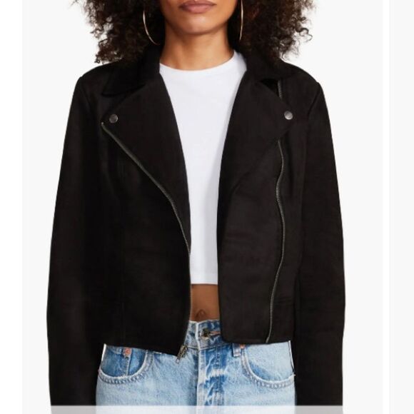 STEVE MADDEN BB DAKOTA BY Your Baby Faux Suede Jacket, Black, Size Small, NWOT - Picture 1 of 11